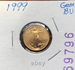 1999 $5 GOLD American Eagle Coin. 1/10 oz Gold. BU Uncirculated