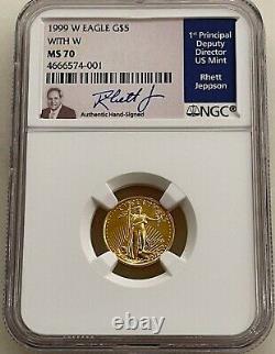 1999-W $5 American Gold Eagle NGC MS-70 Unpolished Die Error Coin 1/10 Oz
