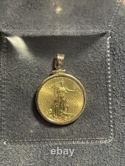 1Ct Oz. American Eagle set in Screw Top Coin Pendant 14k Yellow Gold Finish