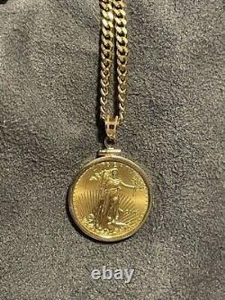 1Ct Oz. American Eagle set in Screw Top Coin Pendant 14k Yellow Gold Finish