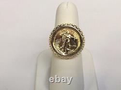 20 MM COIN Men's RING AMERICAN EAGLE COIN 14K Yellow Gold Finish Without Stone