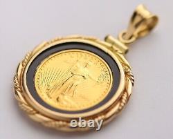 20 mm American Eagle Coin Shape Bezel Set Onyx Pendant 14k Yellow Gold Finish
