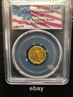 2001 $5 Gold Eagle 9-11-01 WTC GROUND ZERO RECOVERY 1 OF 1440 PCGS GEM UNC