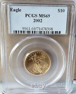 2002 $10 1/4 Oz American Gold Eagle Ms69 Pcgs Clear Untouched Rare Valuable