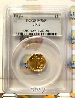 2003 1/10 oz Gold American Eagle Coin $5 PCGS MS69 Back Date Gold Eagle