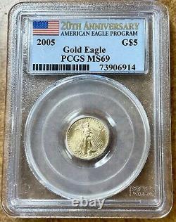 2005 1/10 OZ $5 GOLD EAGLE PCGS MS 69 20th Anniversary American Eagle Program