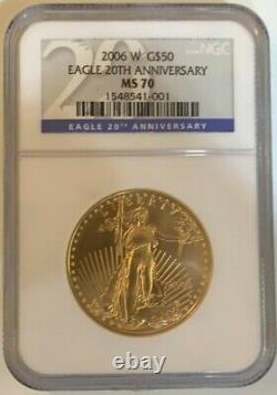 2006-W 1 oz Gold American $50 Eagle Coin NGC MS70 20th Anniversary