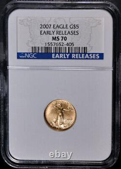 2007 Gold American Eagle $5 NGC MS70 Early Releases Blue Label