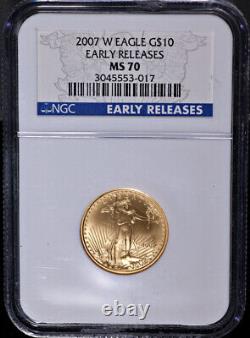 2007-W Gold American Eagle $10 NGC MS70 Burnished Early Releases Blue Label