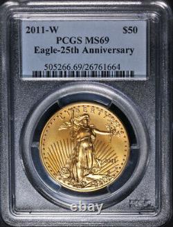 2011-W Gold American Eagle $50 PCGS MS69 Burnished 25th Anniv Blue Label STOCK