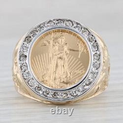 2012 American Eagle 1/10oz Coin Ring 10k 22k Gold 0.40ctw Diamond Bezel SZ 11