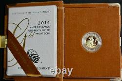 2014-W 1/10 oz Proof Gold American Eagle withBox & CoA. 7778