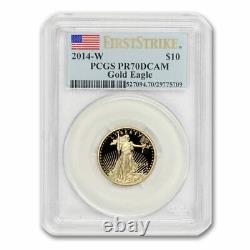 2014 W 1/4oz $10 American Gold Eagle PCGS PR70DCAM First Strike Proof coin Flag