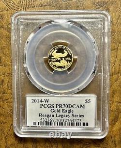 2014 W $5 Proof Gold Eagle 1/10 Pcgs Pr70dcam Reagan 22k 3.39 Grams # Gks Nkh