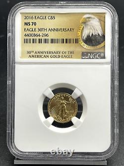 2016 1/10th oz. Gold Eagle NGC MS70 30th Anniversary