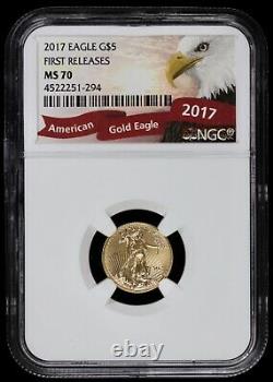 2017 1/10 oz $5 Gold Eagle NGC MS70 First Release FR AGE (BU, Uncirculated)