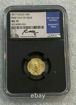 2017 $5 1/10 Gold Eagle NGC MS70 EDMUND MOY First Day Of Issue Black Core (026)