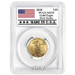 2018 $10 American Gold Eagle 1/4 oz. PCGS MS70 First Strike Made in USA Label