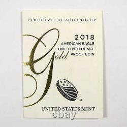 2018 W American Eagle 1/10 oz Gold $5 Proof Coin OGP COA SKUCPC5976
