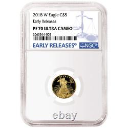 2018-W Proof $5 American Gold Eagle 1/10 oz NGC PF70UC Blue ER Label