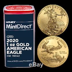 2020 1 oz Gold American Eagle (20-Coin MintDirect Tube) SKU#196142