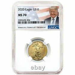 2020 $10 American Gold Eagle 1/4 oz. NGC MS70 Trump Label