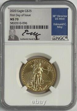 2020 $25 1/2oz Gold Eagle Edmund C. Moy Signed First Day of Issue NGC MS70