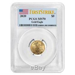 2020 $5 American Gold Eagle 1/10 oz. PCGS MS70 First Strike Flag Label