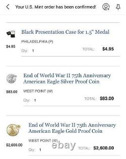 2020 End of World War II 75th Anniversary American Eagle GOLD AND SILVER PROOF