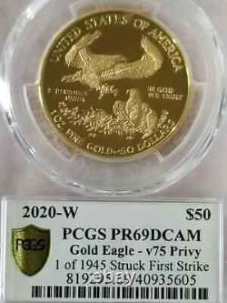 2020-W v75 Privy 1 oz Proof Gold Eagle End of World War II 75th Anniv PCGS PR69
