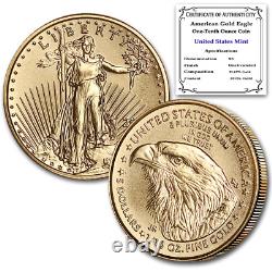 2021 1/10 Oz Gold American Eagle Coin Brilliant Uncirculated (Type1 or 2) with C