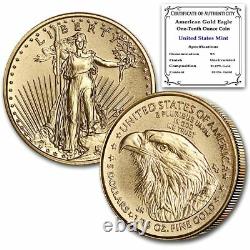 2021 1/10 oz Gold American Eagle Type 2 Brilliant Uncirculated $5 coin with COA