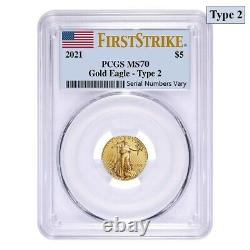 2021 1/10 oz Gold American Eagle Type 2 PCGS MS 70 First Strike