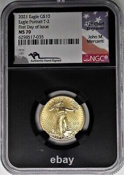 2021 $10 Gold Eagle Type 2 NGC MS70 First Day of Issue Mercanti Signature