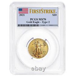 2021 $10 Type 2 American Gold Eagle 1/4 oz PCGS MS70 FS Flag Label