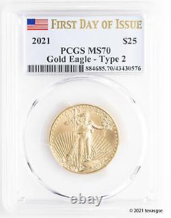 2021 $25 1/2 oz Gold American Eagle Type 2 PCGS MS70 FDI Flag Label