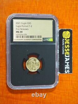 2021 $5 American Gold Eagle Ngc Ms70 Type 2 First Releases Label Black Core