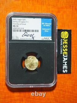 2021 $5 Gold Eagle Ngc Ms70 Type 1 First Day Of Issue Fdi Edmund Moy Signed