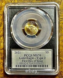 2021 $5 Gold Eagle Pcgs Pop 30 Balan Type 2 Fdoi Flag Label 22k Ms70 # Gat