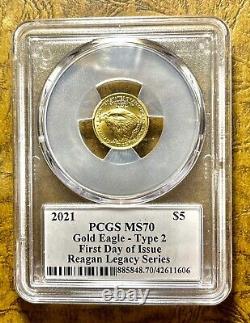 2021 $5 Gold Eagle Pcgs Reagan Type 2 Gaudens Design First Day Of Issue Ms70 Ihg