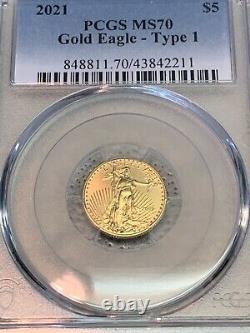 2021 $5 Type 1 American Gold Eagle 1/10 oz Brilliant Uncirculated pcgs ms-70