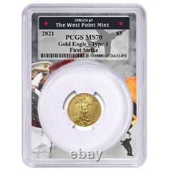2021 $5 Type 1 American Gold Eagle 1/10 oz PCGS MS70 FS West Point Frame