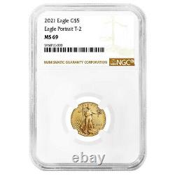 2021 $5 Type 2 American Gold Eagle 1/10 oz NGC MS69 Brown Label