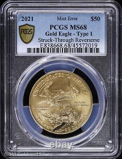 2021 $50 1oz Type 1 American Gold Eagle PCGS MS 68 Struck Through Reverse