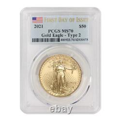 2021 $50 American Gold Eagle Type 2 PCGS MS70 First Day of Issue Bullion Coin