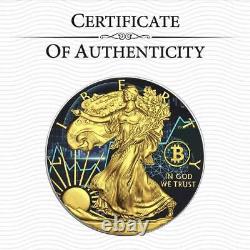 2021 American Eagle Liberty Colorised BITCOIN NEW GOLD 1oz. 999 Pure Silver Coin