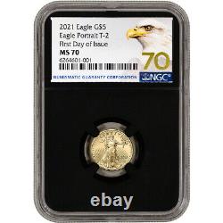 2021 American Gold Eagle Type 2 1/10 oz $5 NGC MS70 First Day Issue 70 Black