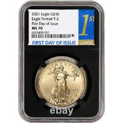 2021 American Gold Eagle Type 2 1 oz $50 NGC MS70 First Day Issue 1st Black