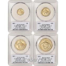2021 American Gold Eagle Type 2 4-pc Year Set PCGS MS70 First Day Issue Signed
