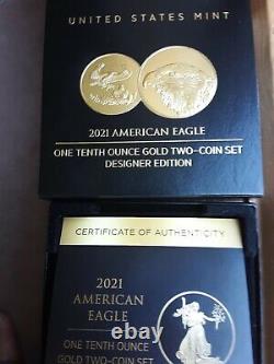 2021 Gold American Eagle T1 & T2 @ Coin Proof Set Designer Edition 1/10 Oz each